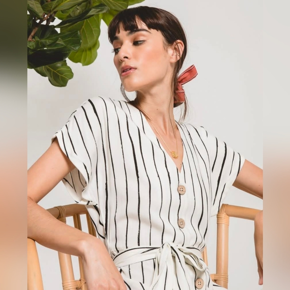 Rag Poets Rayon Dress Ivory And Black Stripe Size Med